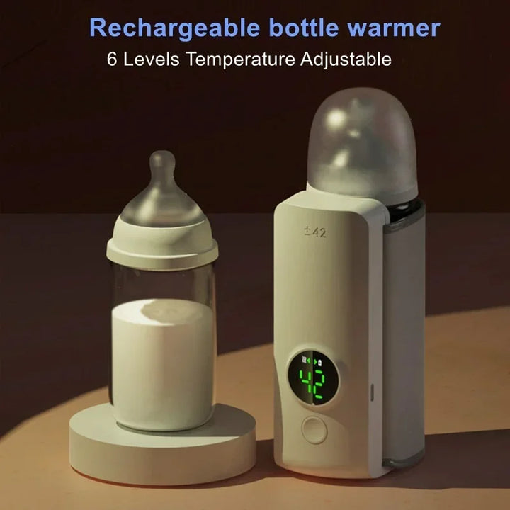 "Mobiler Babyflaschenwärmer mit digitaler Anzeige und Temperaturkontrolle, schlankes Design, kompakt, tragbar."