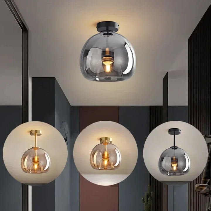 Moderne Deckenleuchte in minimalistischem Design aus Glas und Aluminium, ideal für elegante und schlichte Raumbeleuchtung.