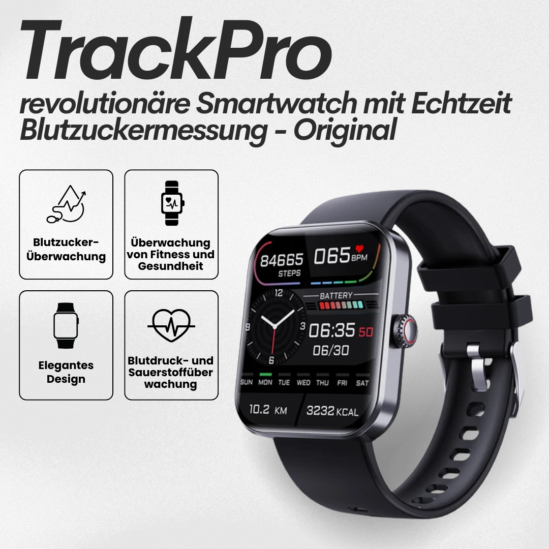 "Moderne Gesundheits-Smartwatch mit Echtzeit-Blutzuckermessung, stilvollem Design und wasserdichtem Gehäuse."