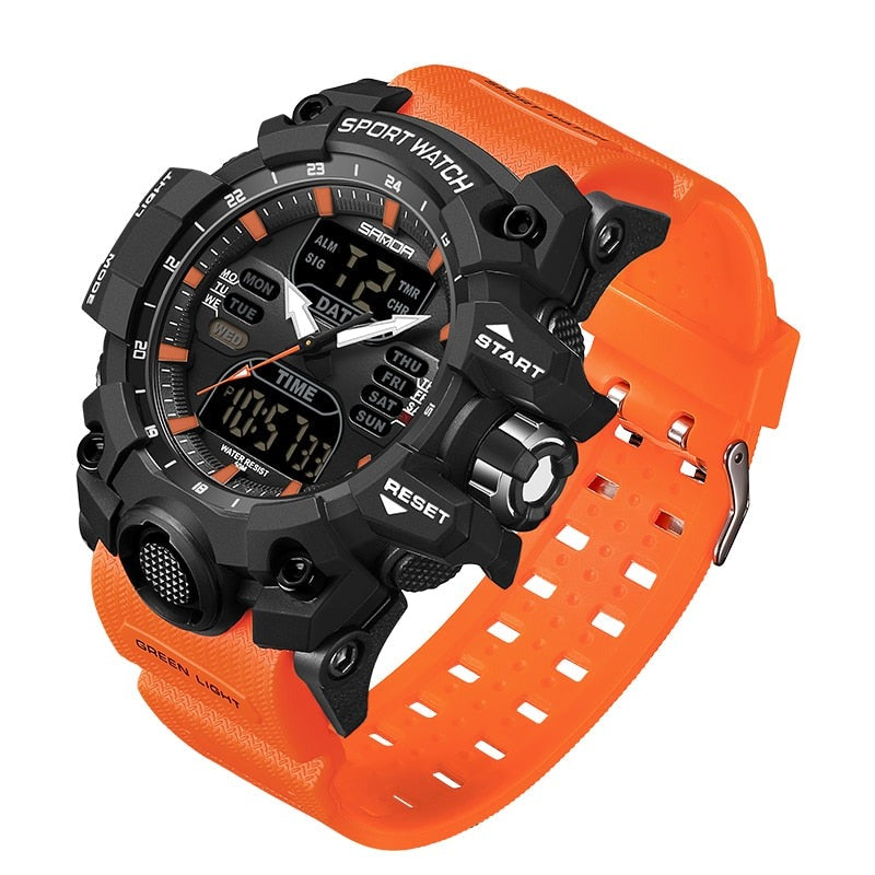 Moderne Herren-Sportuhr mit LED-Display, wasserdicht, in Grau, ideal für Fitness-Tracking und stilvolle Abenteurer.