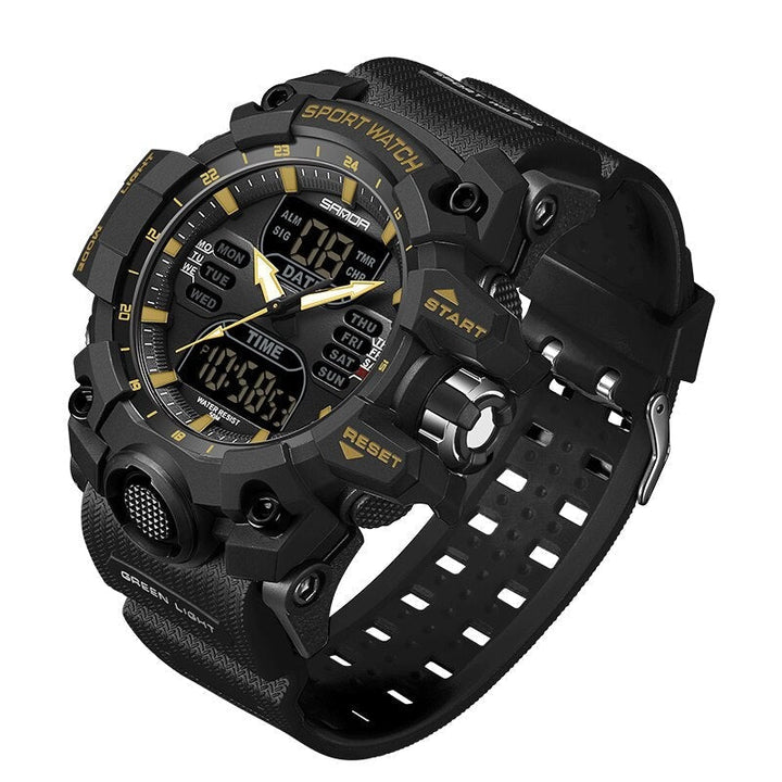 Moderne Herren-Sportuhr mit LED-Display, wasserdicht, in Grau, ideal für Fitness-Tracking und stilvolle Abenteurer.