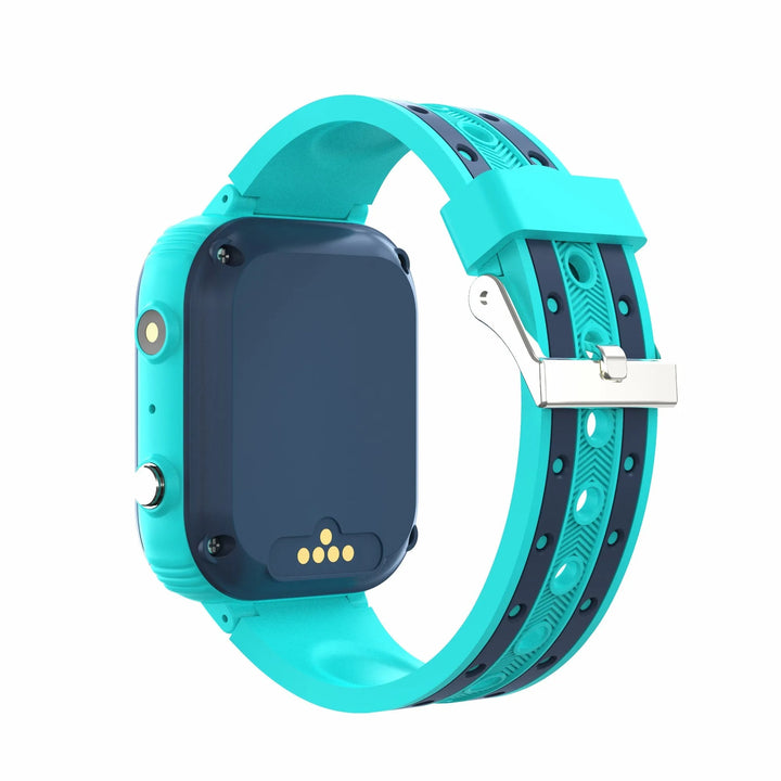 "Moderne Kinder-Smartwatch mit blauem Silikonarmband, 4G-Konnektivität, GPS-Tracking und wasserdichtem Design für Sicherheit.
