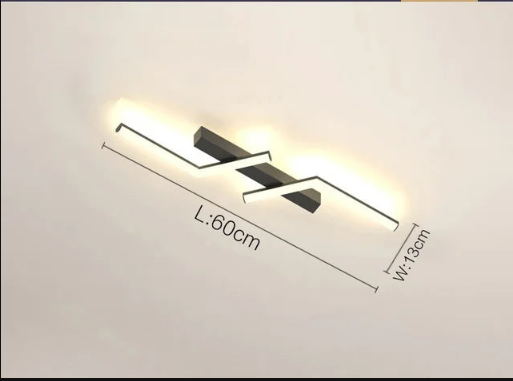 "Moderne LED-Deckenleuchte, minimalistisch, schwarze & goldene Linien, energieeffizient, ideal für Wohn- & Esszimmer."