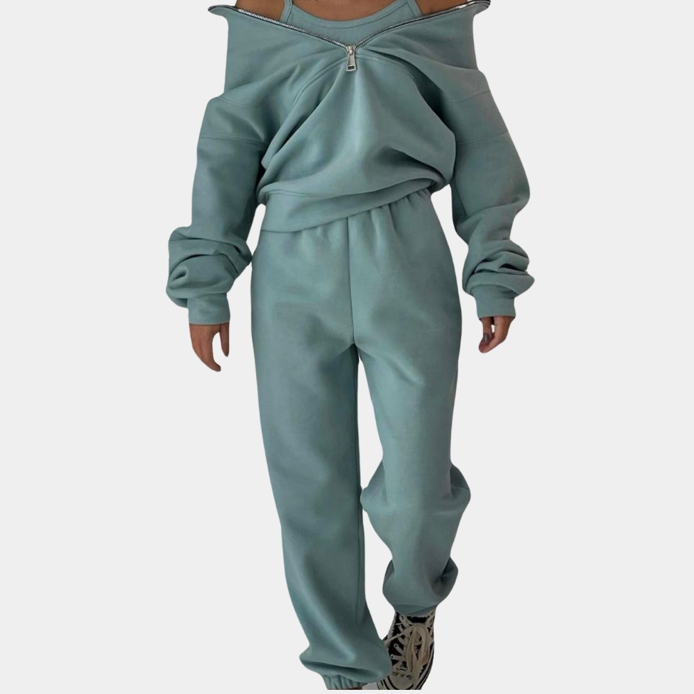 Moderner Damen-Jogginganzug mit tailliertem Schnitt, in Pastellfarben, aus weichem, atmungsaktivem Stoff für Komfort und Stil