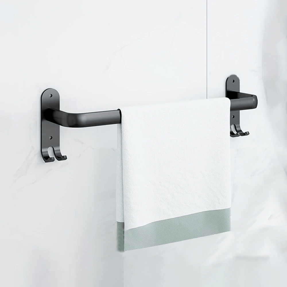 "Moderner Handtuchhalter aus schwarzem Metall im eleganten Design, ideal für stilvolles Badezimmerdekoration."