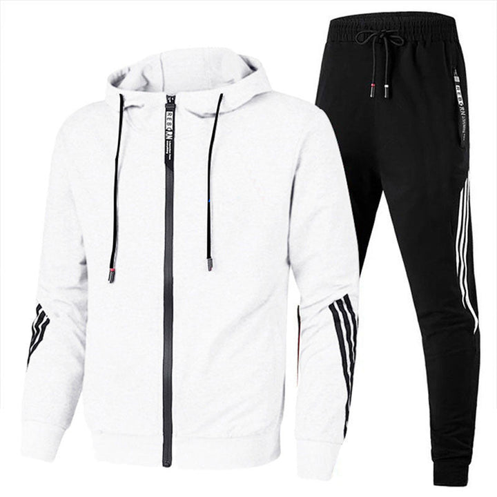 Moderner Herren Trainingsanzug, dunkel, aus hochwertigem Material für Komfort und Stil, ideal für Sport und Freizeit.
