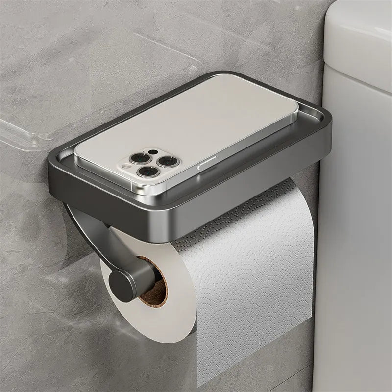 "Moderner Toilettenpapierhalter aus Edelstahl mit Ablage, minimalistisch und praktisch, für stilvolle Badezimmer, Home & Deco