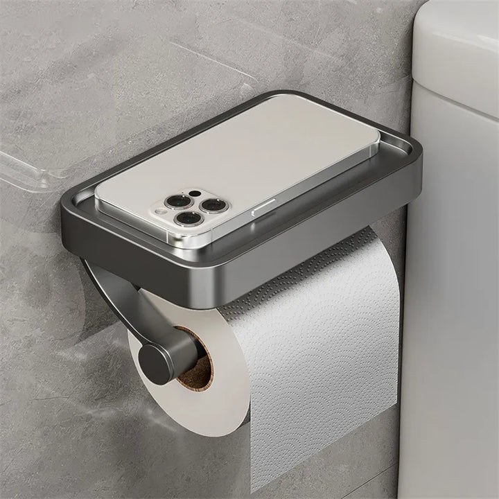 "Moderner Toilettenpapierhalter aus Edelstahl mit Ablage, minimalistisch und praktisch, für stilvolle Badezimmer, Home & Deco