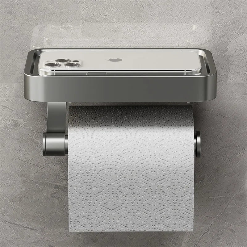 "Moderner Toilettenpapierhalter aus Edelstahl mit Ablage, minimalistisch und praktisch, für stilvolle Badezimmer, Home & Deco
