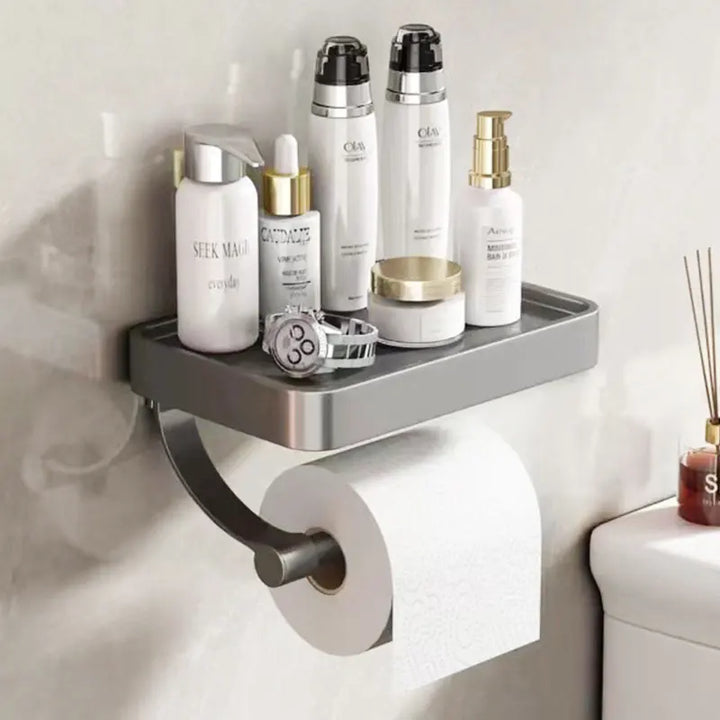 "Moderner Toilettenpapierhalter aus Edelstahl mit Ablage, minimalistisch und praktisch, für stilvolle Badezimmer, Home & Deco