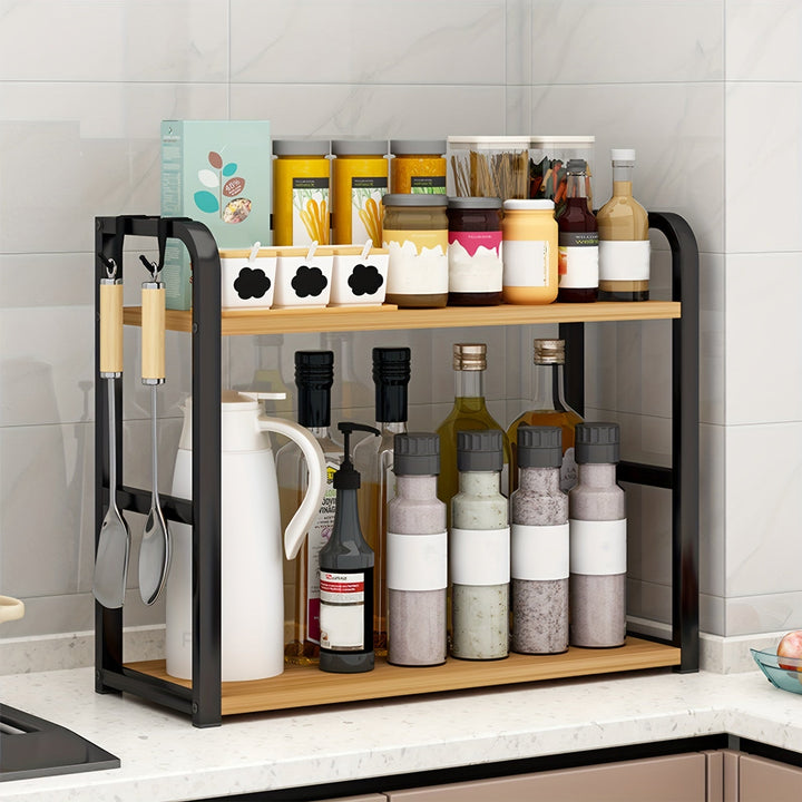 "Modernes Edelstahl-Küchenregal mit elegantem Design, praktischer Stauraum, ideal für Gewürze, 14x35x42 cm, schwarz/braun."