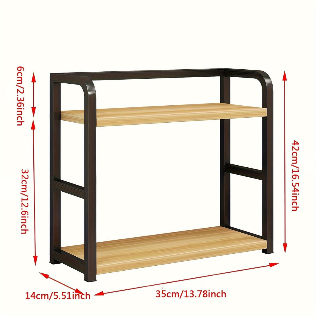 "Modernes Edelstahl-Küchenregal mit elegantem Design, praktischer Stauraum, ideal für Gewürze, 14x35x42 cm, schwarz/braun."