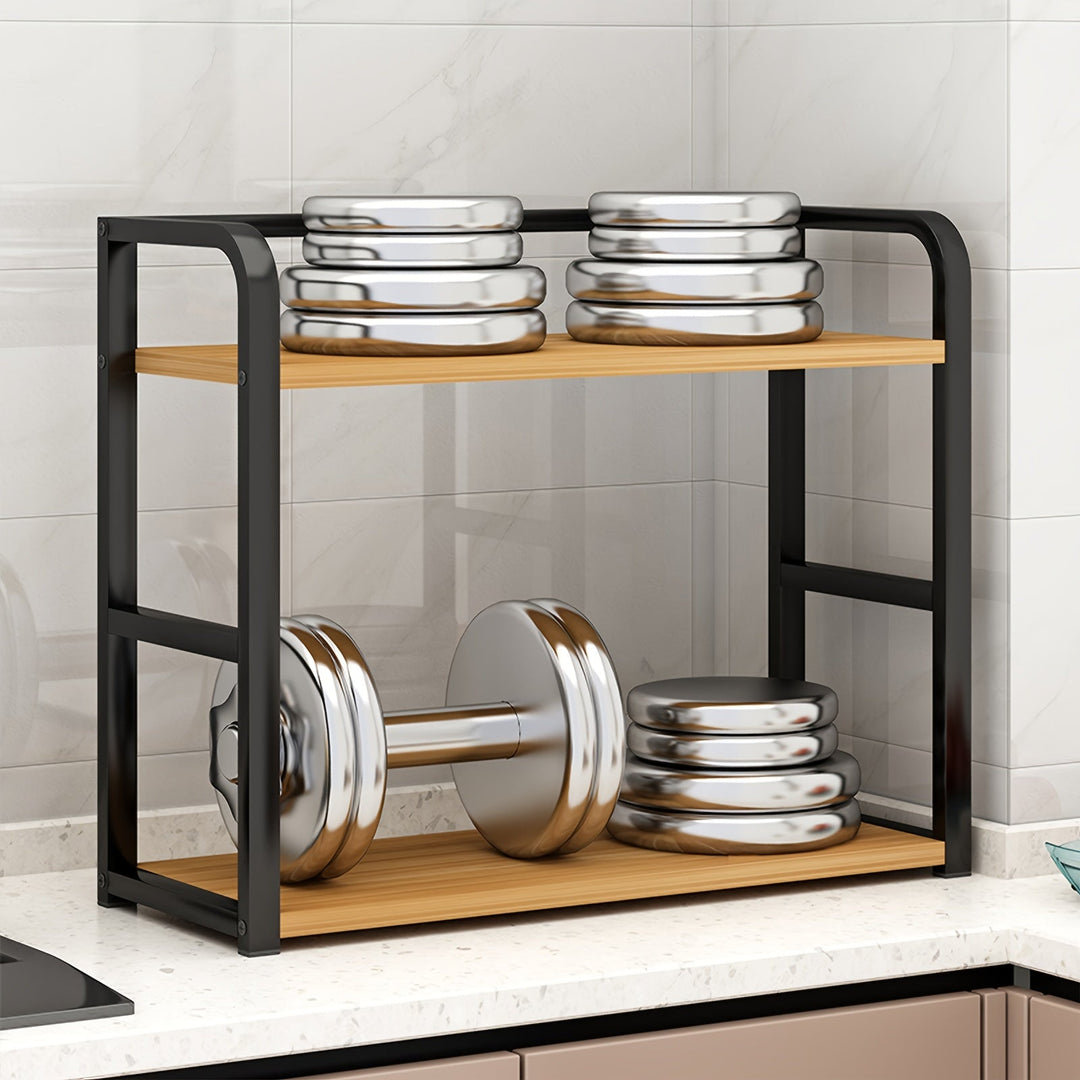 "Modernes Edelstahl-Küchenregal mit elegantem Design, praktischer Stauraum, ideal für Gewürze, 14x35x42 cm, schwarz/braun."