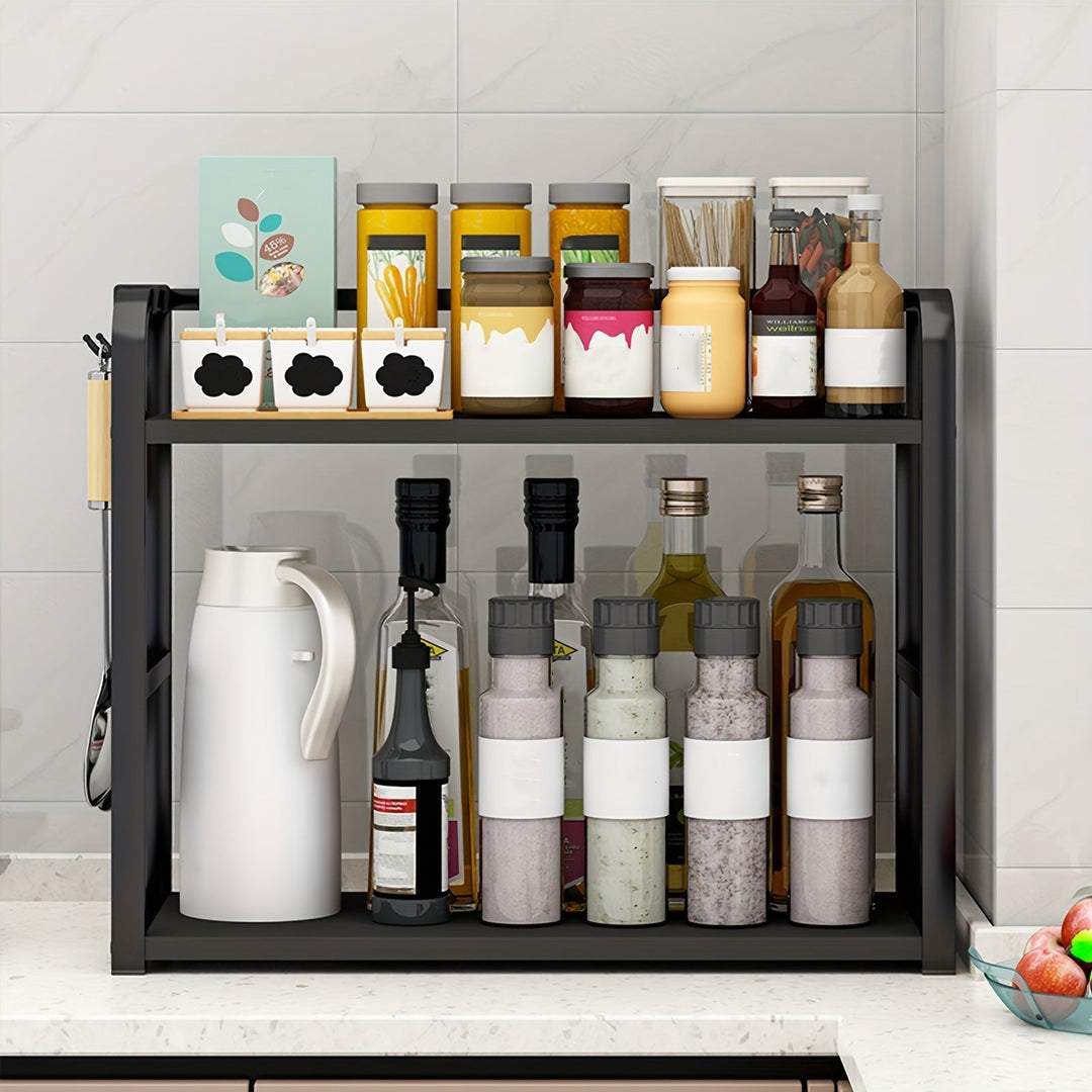"Modernes Edelstahl-Küchenregal mit elegantem Design, praktischer Stauraum, ideal für Gewürze, 14x35x42 cm, schwarz/braun."