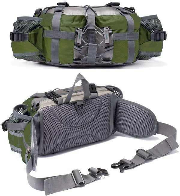 Multifunktionale Outdoor-Gürteltasche, ultraleicht, vielseitig, mit mehreren Fächern und verstellbaren Trageriemen.
