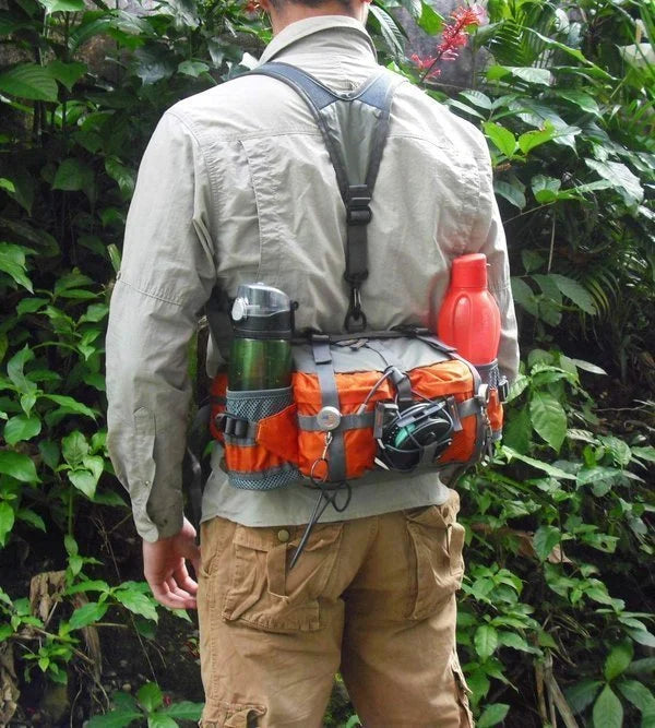 Multifunktionale Outdoor-Gürteltasche, ultraleicht, vielseitig, mit mehreren Fächern und verstellbaren Trageriemen.