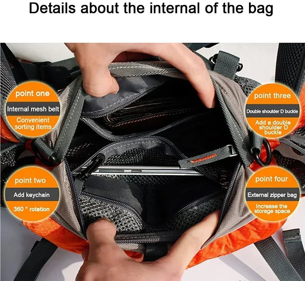 Multifunktionale Outdoor-Gürteltasche, ultraleicht, vielseitig, mit mehreren Fächern und verstellbaren Trageriemen.