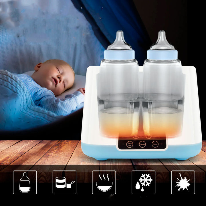 "Multifunktionaler Flaschenwärmer-Sterilisator, ideal für Babyflaschen, zeigt digitales Display und Flaschenöffnung"