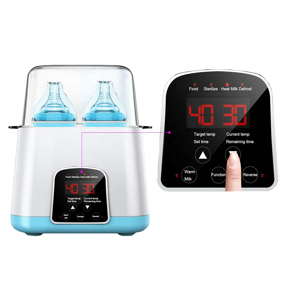 "Multifunktionaler Flaschenwärmer-Sterilisator, ideal für Babyflaschen, zeigt digitales Display und Flaschenöffnung"