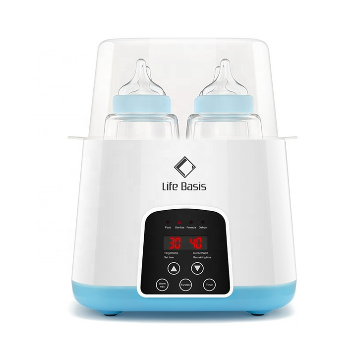 "Multifunktionaler Flaschenwärmer-Sterilisator, ideal für Babyflaschen, zeigt digitales Display und Flaschenöffnung"