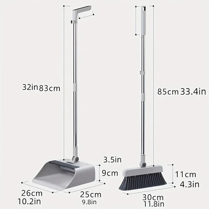"Multifunktionales 3-in-1 Besen- und Kehrblech-Set, ergonomisch, langlebig, mit integriertem Besen, Bürste und Kehrblech."