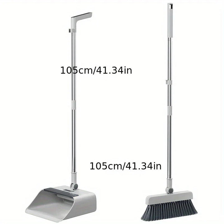 "Multifunktionales 3-in-1 Besen- und Kehrblech-Set, ergonomisch, langlebig, mit integriertem Besen, Bürste und Kehrblech."