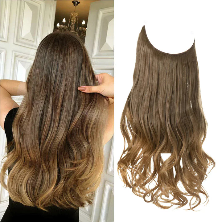 "Natürliche Echthaar Extensions in Braun und Blond, verlängert und verdichtet mit natürlichem Glanz, vielfältige Nuancen."