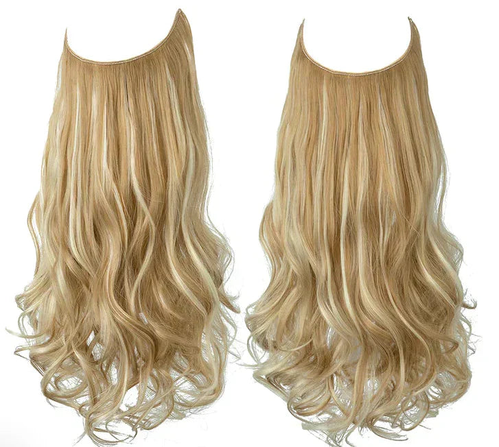 "Natürliche Echthaar Extensions in Braun und Blond, verlängert und verdichtet mit natürlichem Glanz, vielfältige Nuancen."