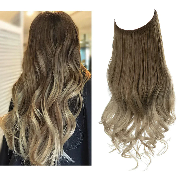 "Natürliche Echthaar Extensions in Braun und Blond, verlängert und verdichtet mit natürlichem Glanz, vielfältige Nuancen."