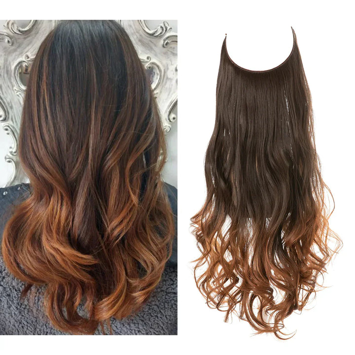 "Natürliche Echthaar Extensions in Braun und Blond, verlängert und verdichtet mit natürlichem Glanz, vielfältige Nuancen."
