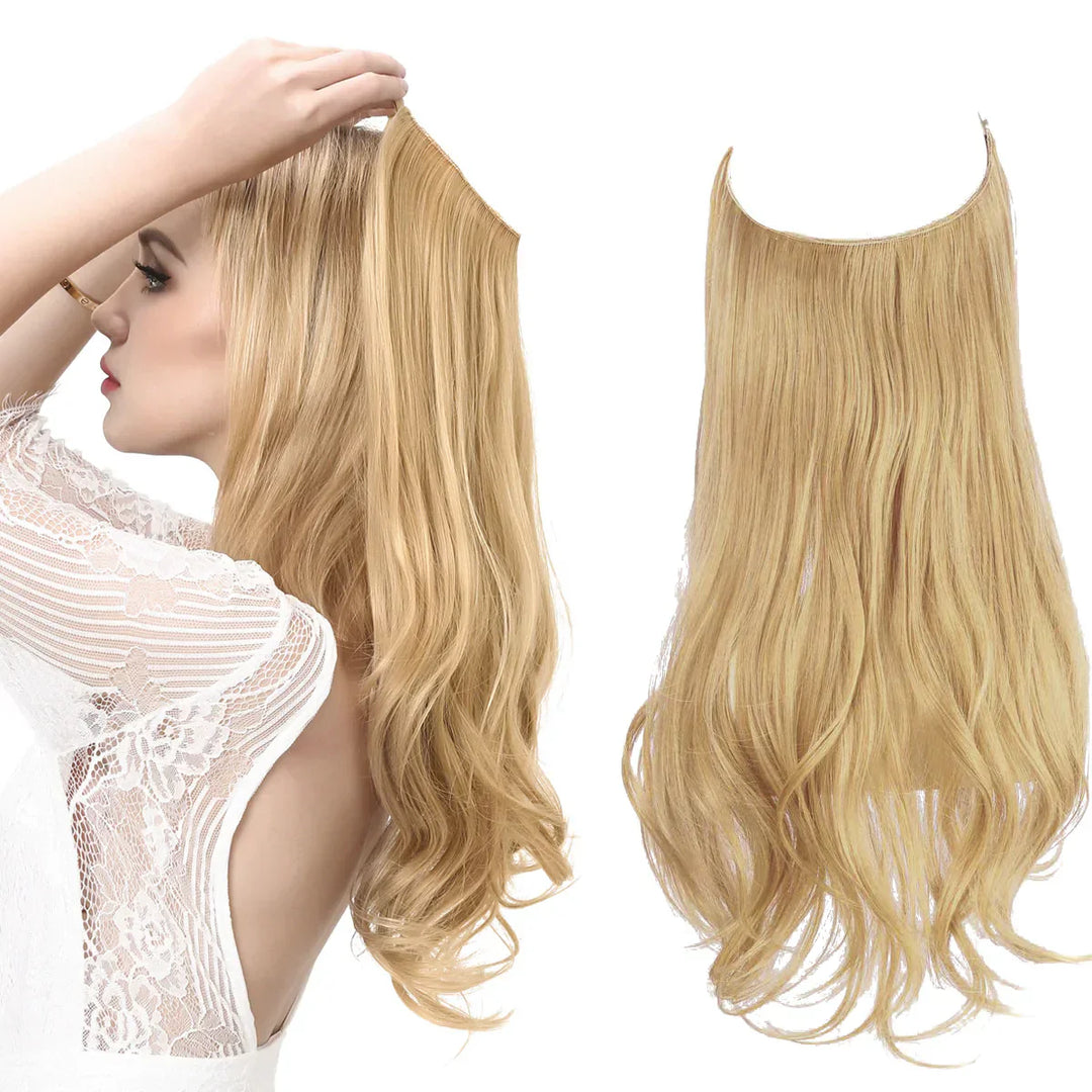 "Natürliche Echthaar Extensions in Braun und Blond, verlängert und verdichtet mit natürlichem Glanz, vielfältige Nuancen."
