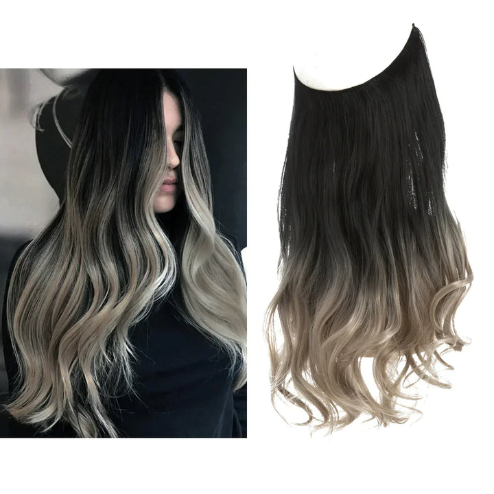 "Natürliche Echthaar Extensions in Braun und Blond, verlängert und verdichtet mit natürlichem Glanz, vielfältige Nuancen."