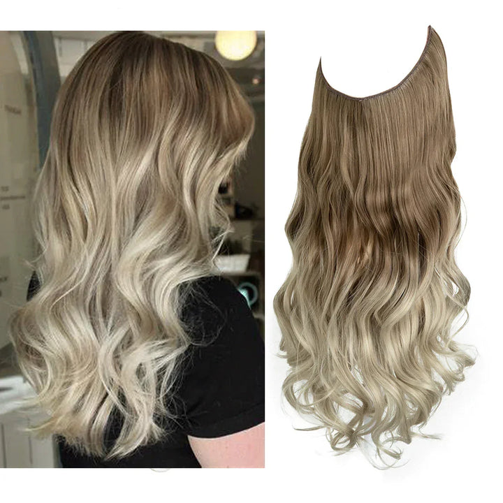 "Natürliche Echthaar Extensions in Braun und Blond, verlängert und verdichtet mit natürlichem Glanz, vielfältige Nuancen."