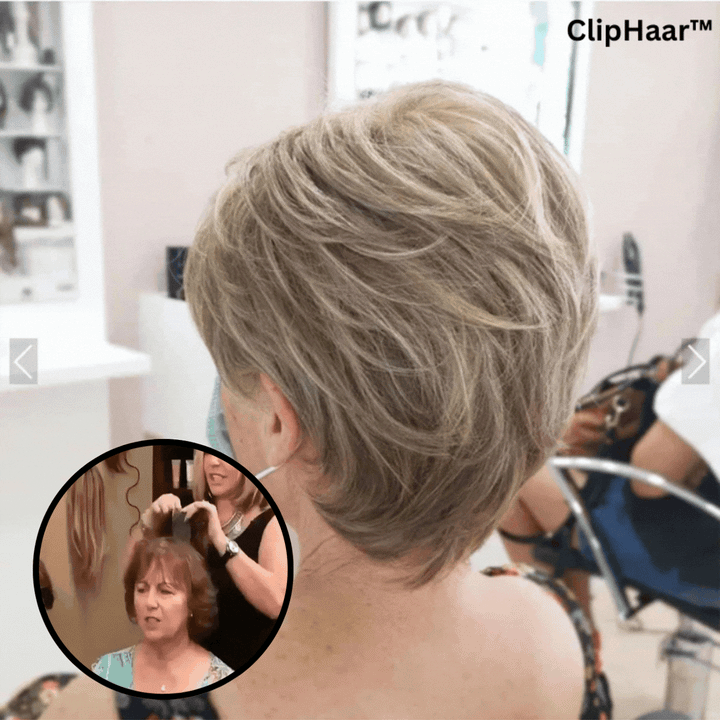 "Natürliche Haarverlängerung, dicht und fließend, für schnelle, stilvolle Frisuren in verschiedenen Farben."