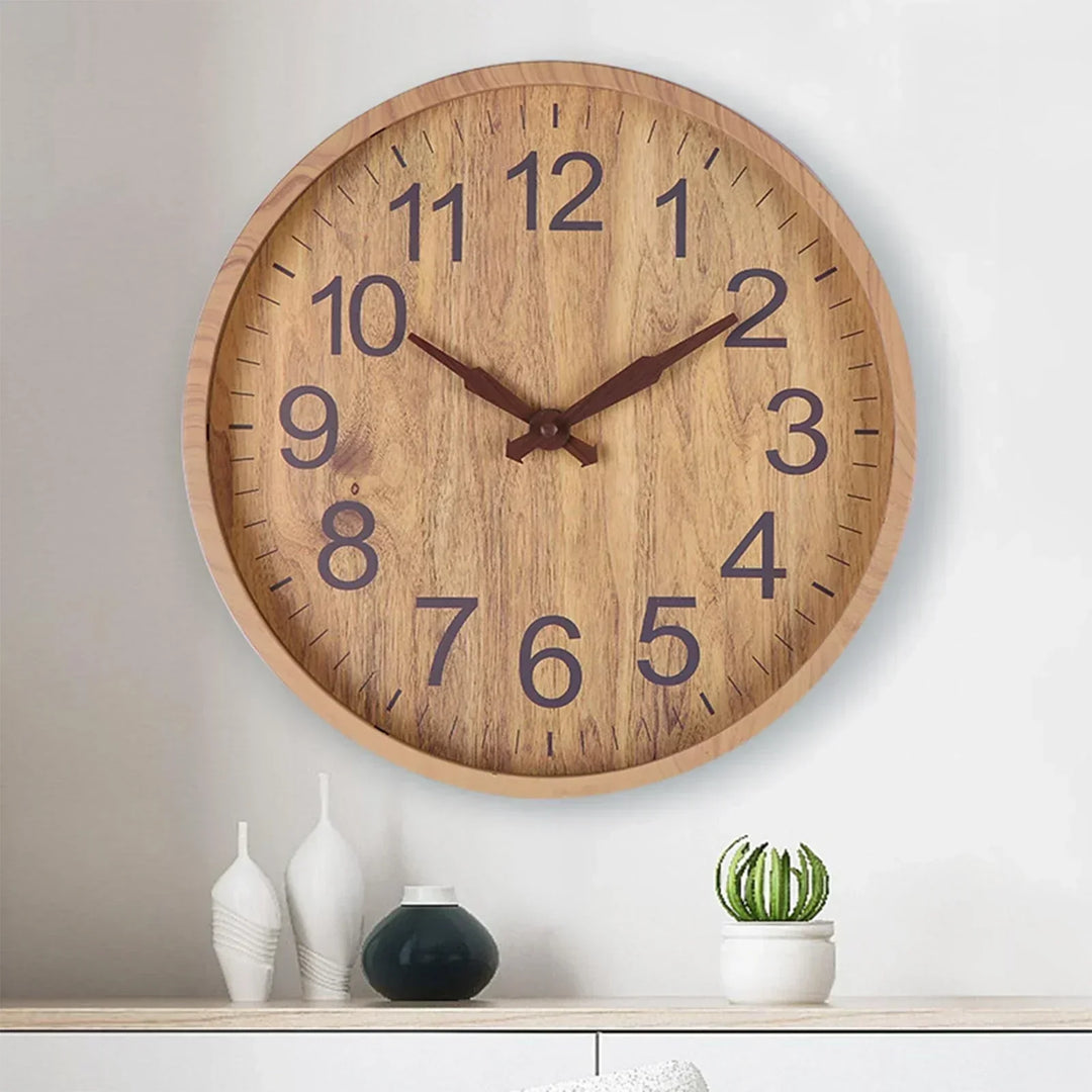 "Natürliche Holzuhr, 30 cm, leise, stilvoll; warmes Holzdesign passt in Wohnzimmer, Schlafzimmer, Büro."