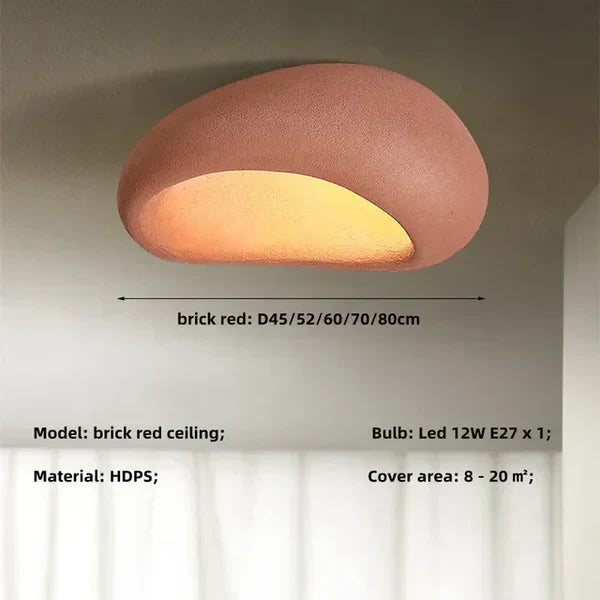 "Natürliche Wabi-Sabi-Deckenleuchte aus Metall in Betonoptik, modernes Design, warmes Licht, für entspannte Räume."
