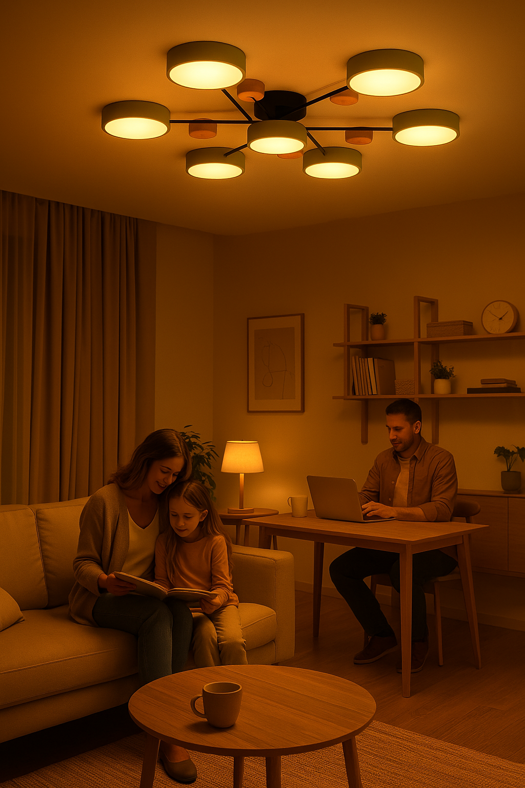 "Nordic LED-Deckenleuchte, verzweigtes Design, skandinavisch, mattweiß, warmweißes Licht, energieeffizient, 60 cm Durchmesser