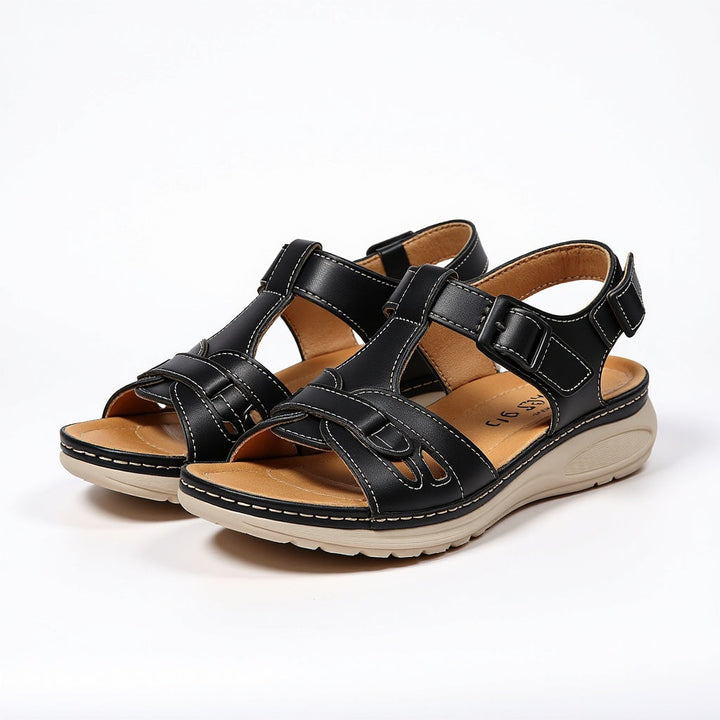 Orthopädische Damen Sandalen mit ergonomischem Fußbett, verstellbaren Klettverschlüssen, rutschfester Sohle und elegantem Des