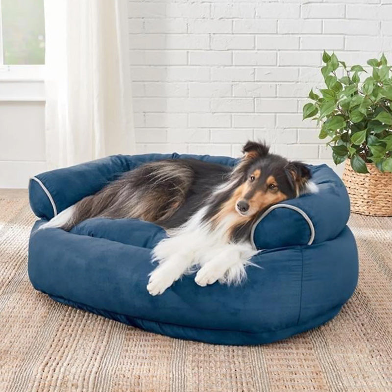 Orthopädisches Hundesofa mit Kuschelpolster, grauer Stoff, rechteckige Form, weiche Polsterung für maximalen Komfort.