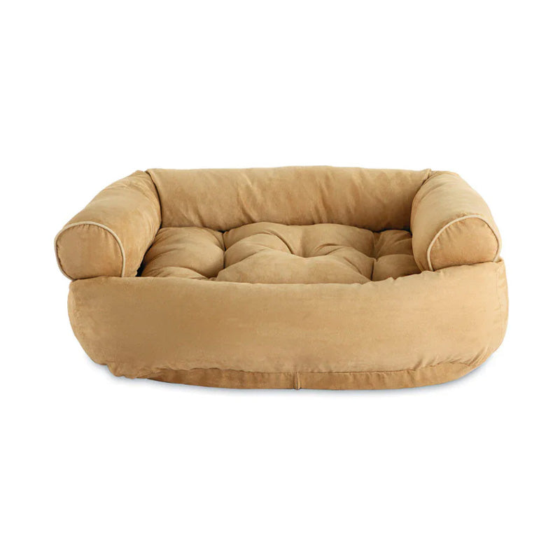 Orthopädisches Hundesofa mit Kuschelpolster, grauer Stoff, rechteckige Form, weiche Polsterung für maximalen Komfort.