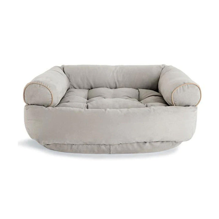 Orthopädisches Hundesofa mit Kuschelpolster, grauer Stoff, rechteckige Form, weiche Polsterung für maximalen Komfort.