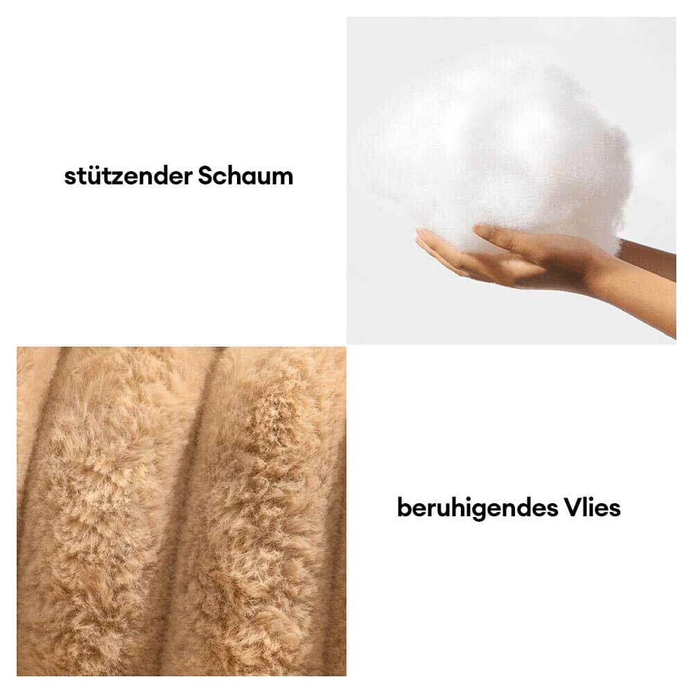 "Orthopädisches waschbares Hundebett aus Kunstfell mit Kissen und Armlehnen, ideal für Gelenkunterstützung, grau."