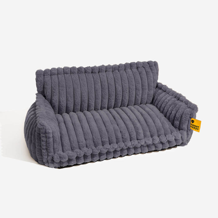 "Orthopädisches waschbares Hundebett aus Kunstfell mit Kissen und Armlehnen, ideal für Gelenkunterstützung, grau."