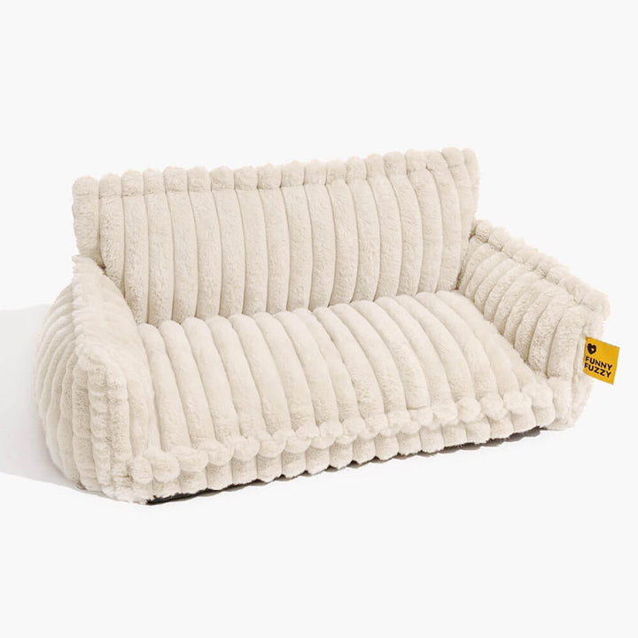 "Orthopädisches waschbares Hundebett aus Kunstfell mit Kissen und Armlehnen, ideal für Gelenkunterstützung, grau."