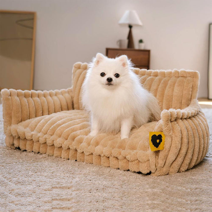 "Orthopädisches waschbares Hundebett aus Kunstfell mit Kissen und Armlehnen, ideal für Gelenkunterstützung, grau."