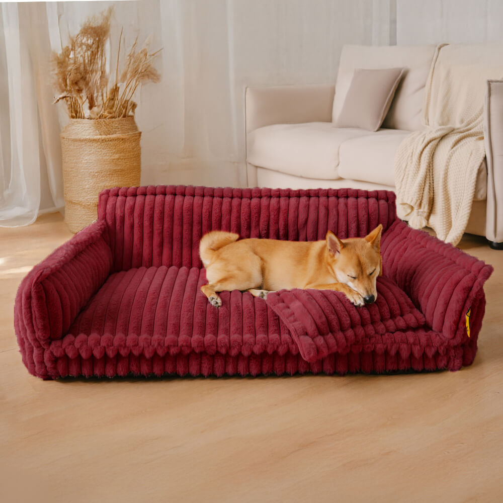 "Orthopädisches waschbares Hundebett aus Kunstfell mit Kissen und Armlehnen, ideal für Gelenkunterstützung, grau."