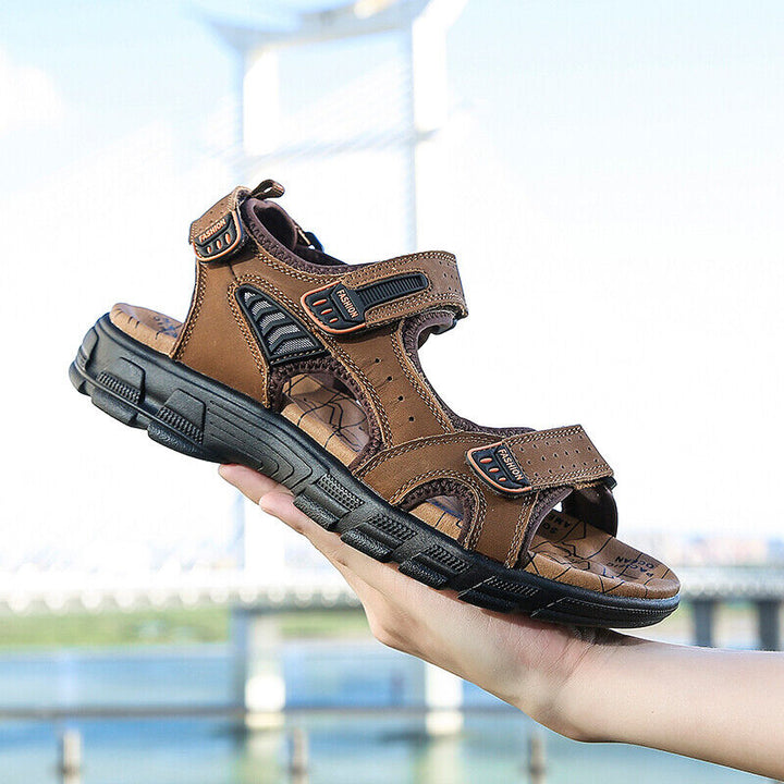 Outdoor- und Sportsandalen, ergonomisches Fußbett, langlebig, stilvoll, Komfort, braunes Leder/ Wildleder, Wolff Sandalen.