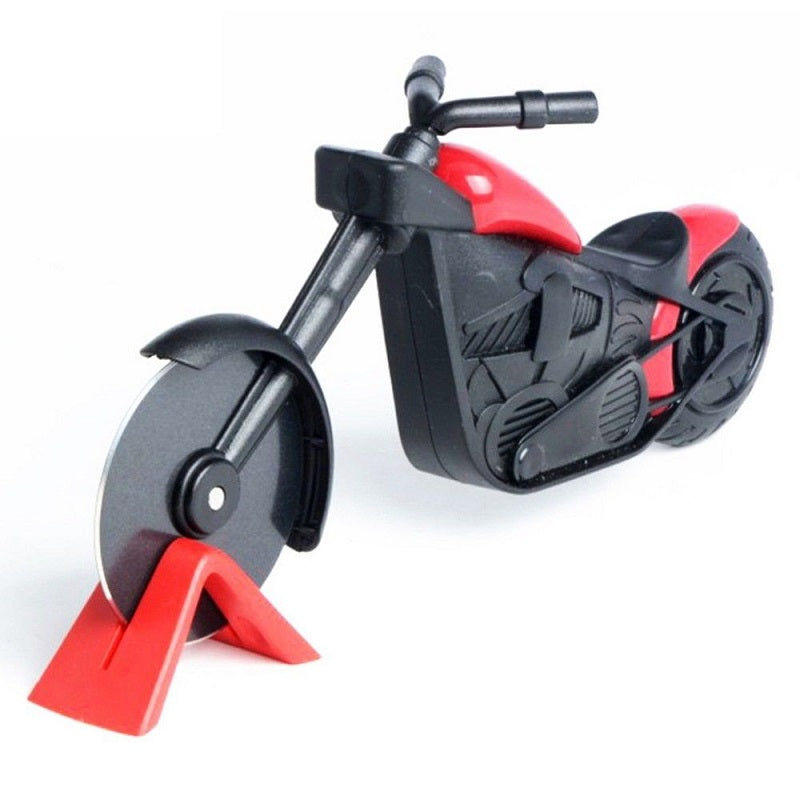 "Pizzaschneider im Motorrad-Stil, schwarzes Design, scharfes Edelstahlrad, ideal für Pizzaverliebte, Küchenaccessoire"