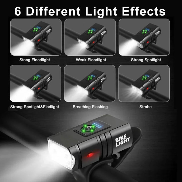 "PowerBeam 1500 LED Fahrradlampe mit USB, 6 Modi: Kompakte, wasserresistente Leuchte für Nachtfahrten, 1500 Lumen."