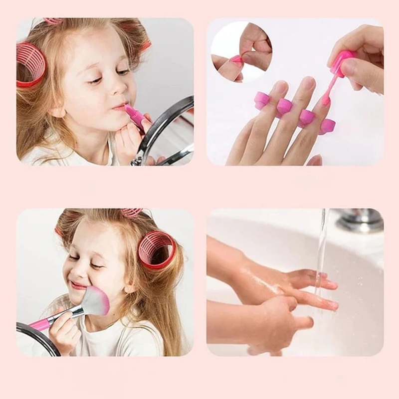 Prinzessinnen Schminkset für Kinder, bunt mit Lippenstift, Lidschatten, Pinsel; fördert kreatives Spielen.